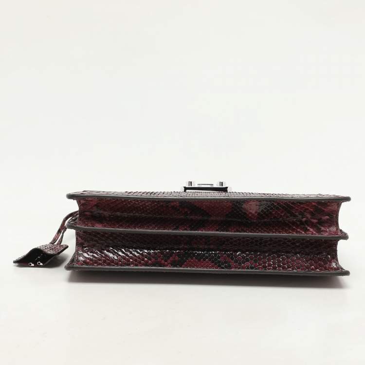 Pre Owned Gucci Burgundy Python Lady Lock Briefcase Clutch