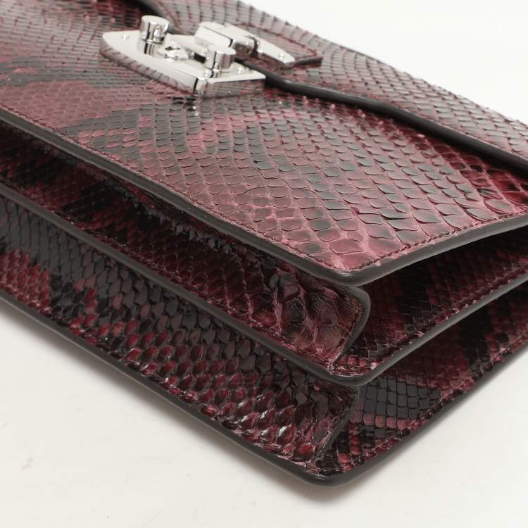 Pre Owned Gucci Burgundy Python Lady Lock Briefcase Clutch