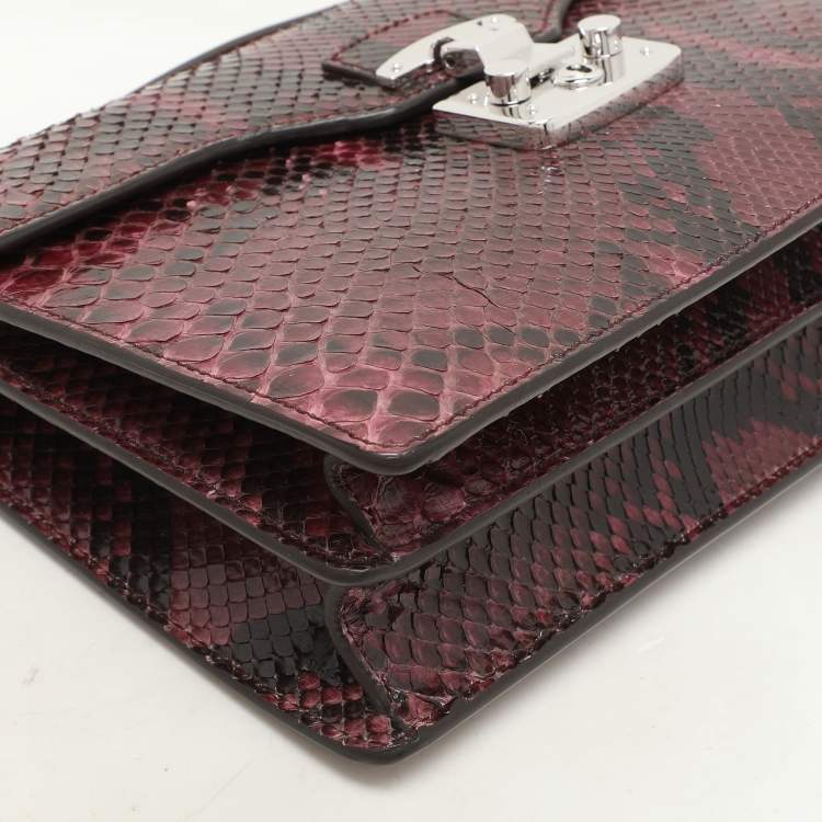 Pre Owned Gucci Burgundy Python Lady Lock Briefcase Clutch