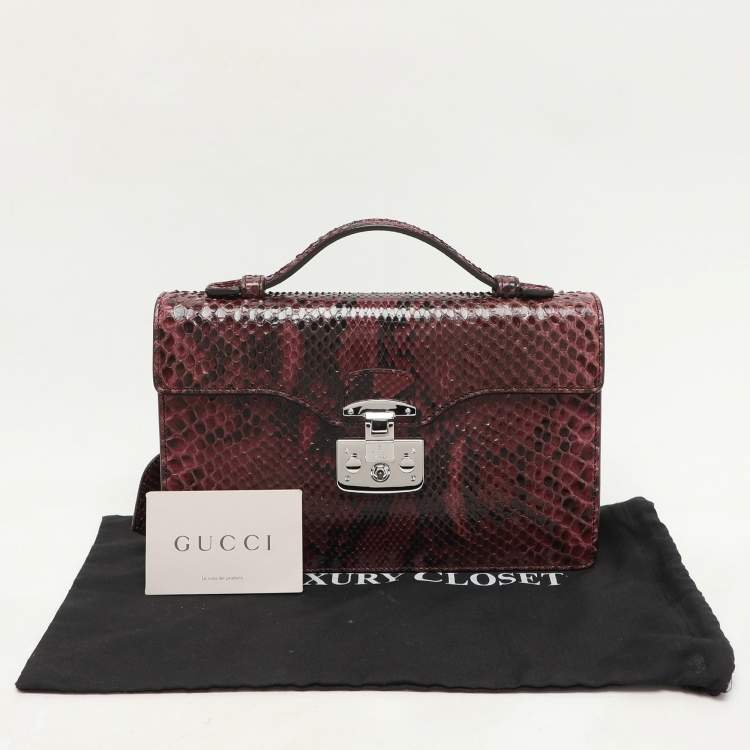Pre Owned Gucci Burgundy Python Lady Lock Briefcase Clutch