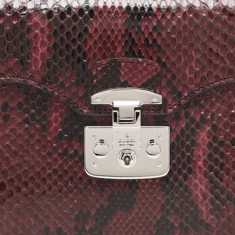 Pre Owned Gucci Burgundy Python Lady Lock Briefcase Clutch