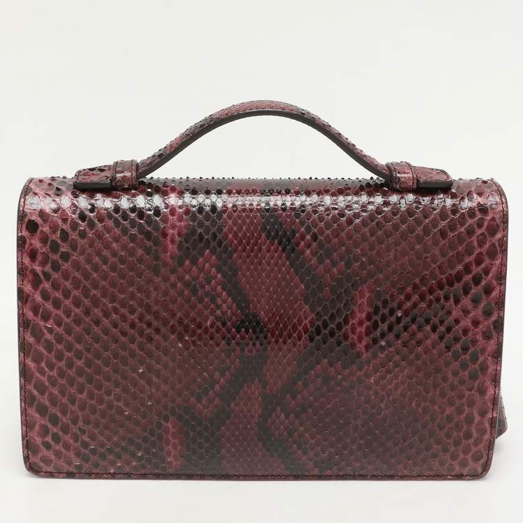 Pre Owned Gucci Burgundy Python Lady Lock Briefcase Clutch