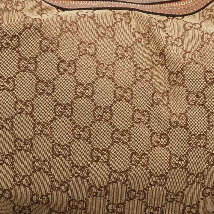Pre Owned Gucci Beige/Brown GG Canvas and Leather Medium GG Twins Hobo