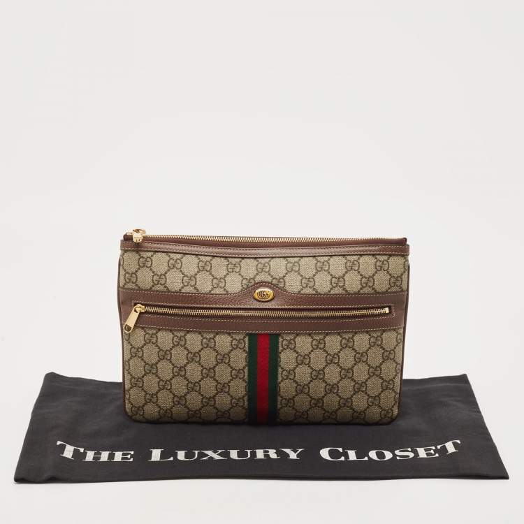 Pre Owned Gucci Brown/Beige GG Supreme Canvas Ophidia Pouch