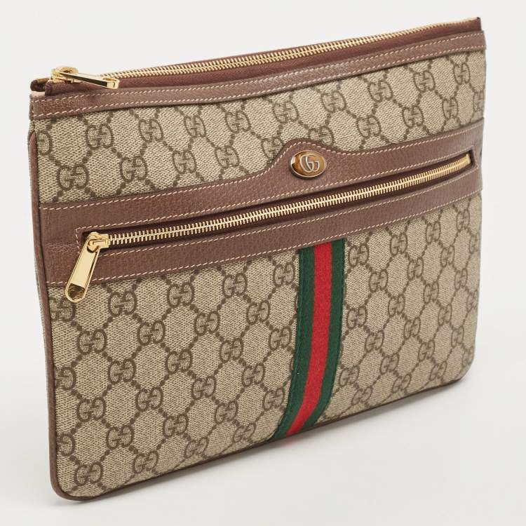 Pre Owned Gucci Brown/Beige GG Supreme Canvas Ophidia Pouch