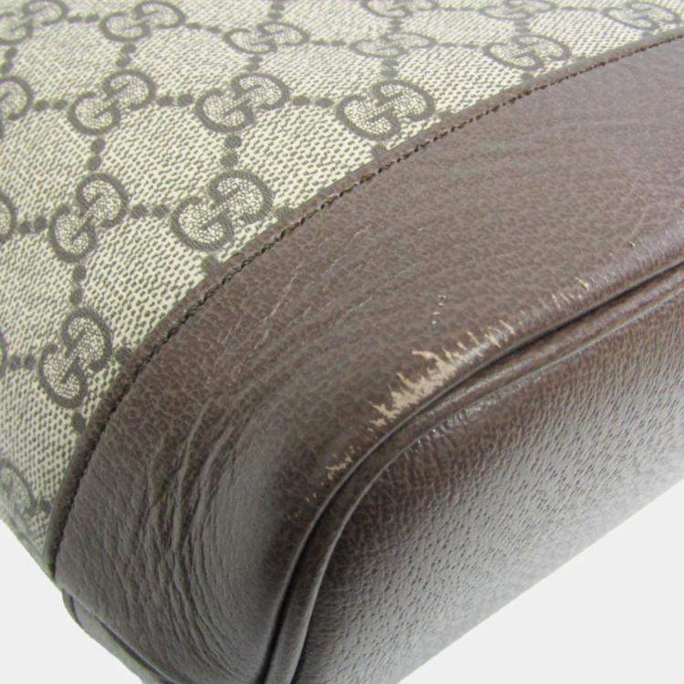 Pre Owned Gucci Beige GG Supreme Leather Double G Medium Tote Bag