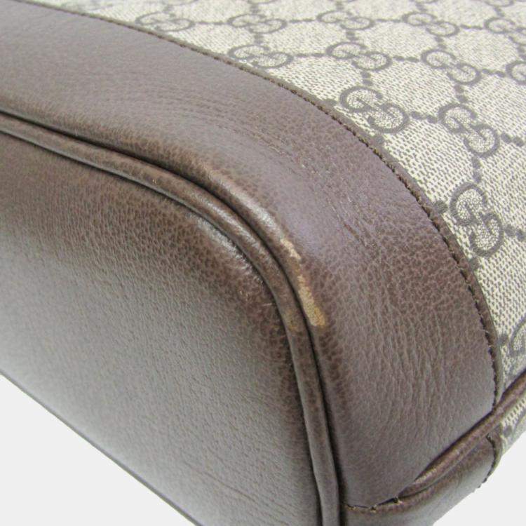 Pre Owned Gucci Beige GG Supreme Leather Double G Medium Tote Bag