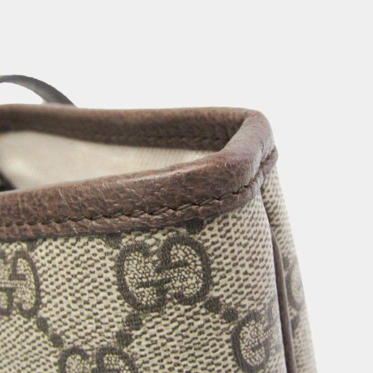 Pre Owned Gucci Beige GG Supreme Leather Double G Medium Tote Bag