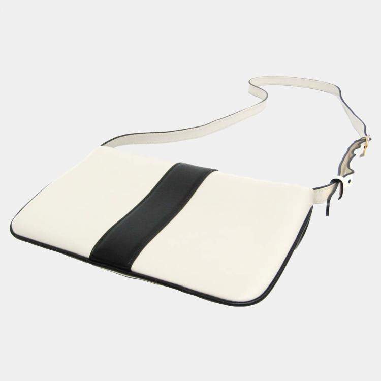 Pre Owned Gucci Black White Leather GG Marmont Arli Shoulder Bag