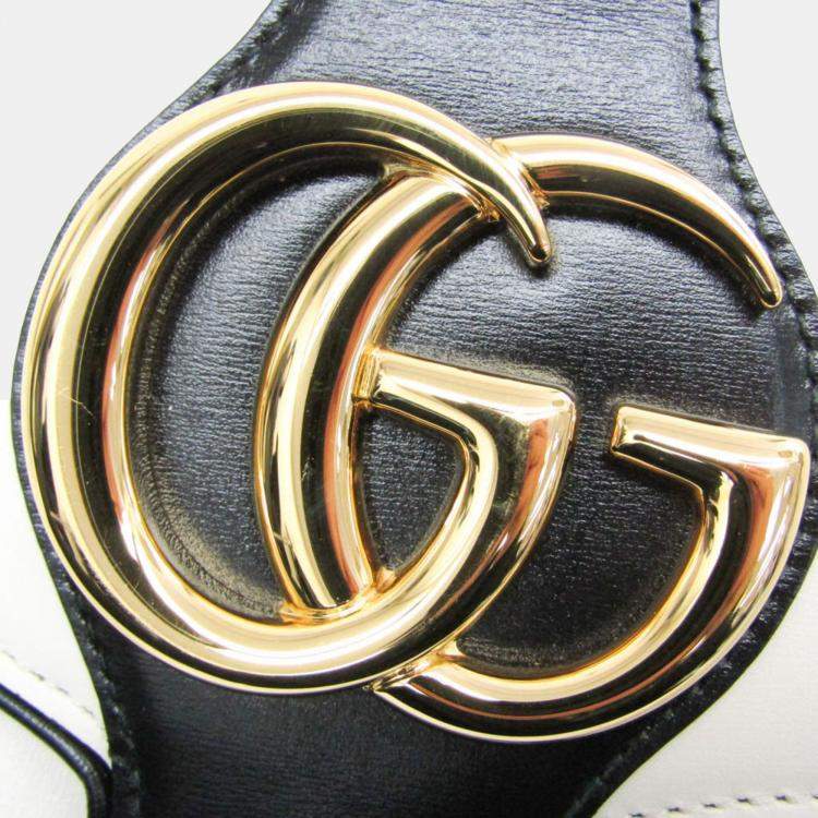 Pre Owned Gucci Black White Leather GG Marmont Arli Shoulder Bag