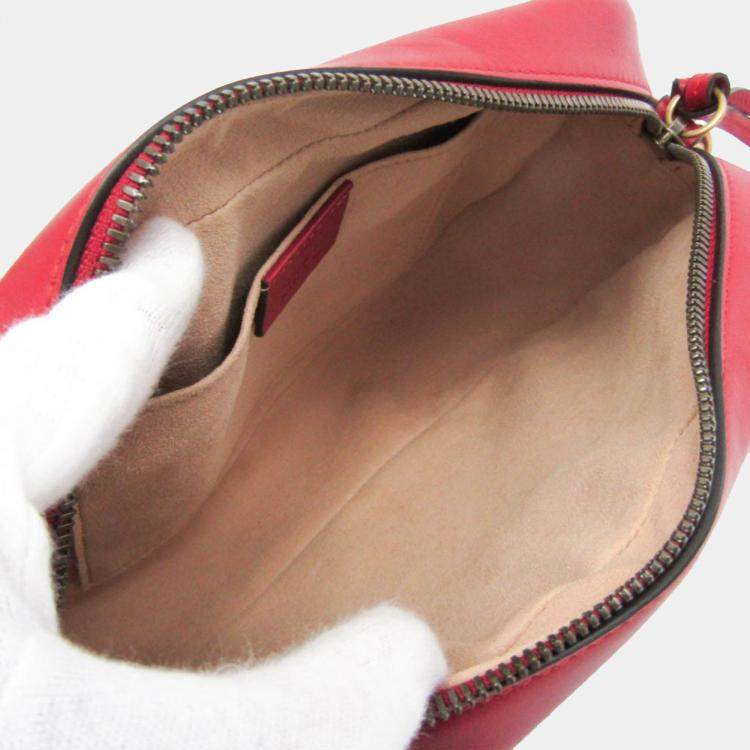 Pre Owned Gucci Red Leather GG Marmont Small Camera Shoulder Bag