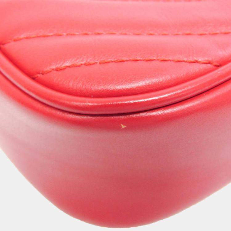 Pre Owned Gucci Red Leather GG Marmont Small Camera Shoulder Bag