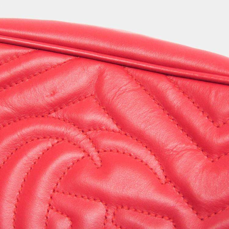 Pre Owned Gucci Red Leather GG Marmont Small Camera Shoulder Bag
