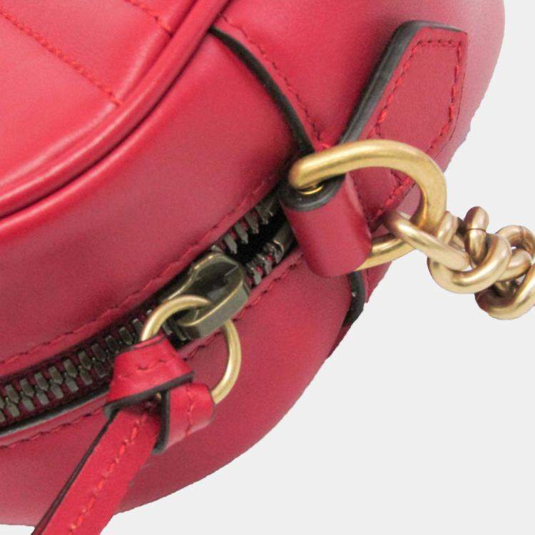 Pre Owned Gucci Red Leather GG Marmont Small Camera Shoulder Bag