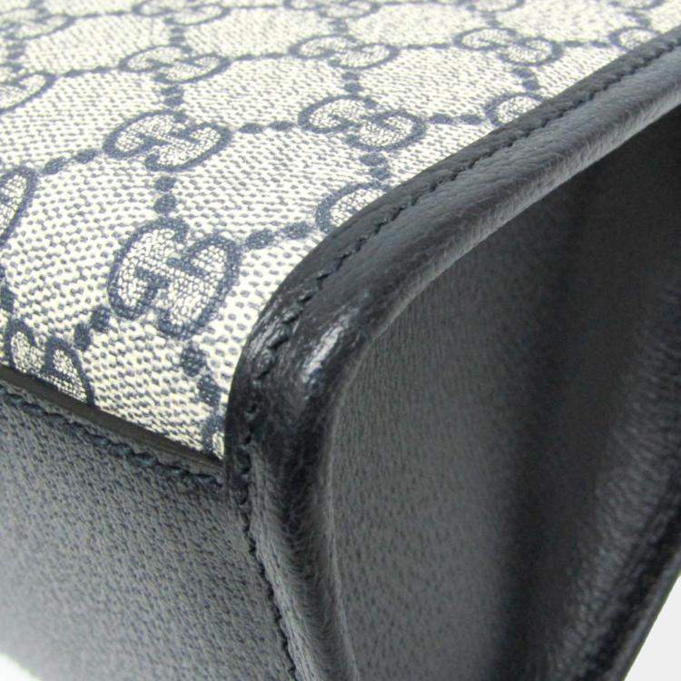 Pre Owned Gucci Beige Navy Leather Coated Canvas GG Shoulder Bag