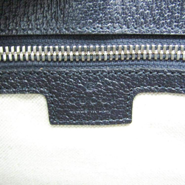 Pre Owned Gucci Beige Navy Leather Coated Canvas GG Shoulder Bag