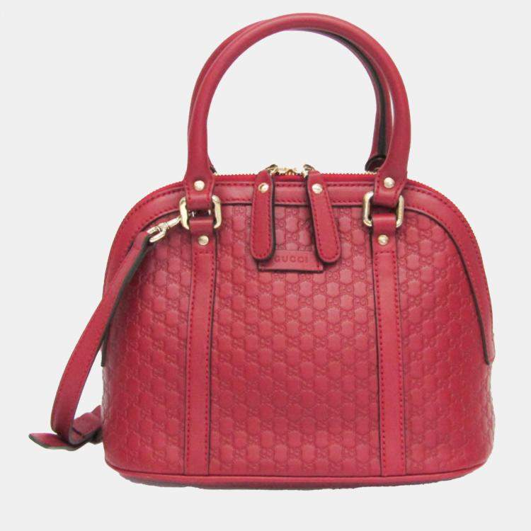 Pre Owned Gucci Red Leather Microguccissima Shoulder Bag