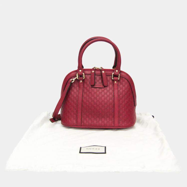 Pre Owned Gucci Red Leather Microguccissima Shoulder Bag