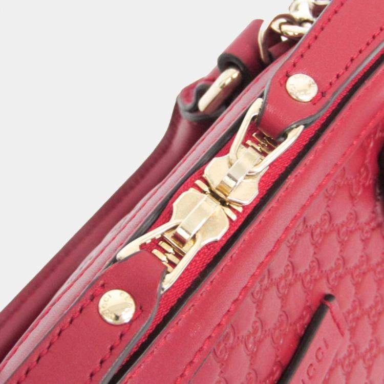 Pre Owned Gucci Red Leather Microguccissima Shoulder Bag