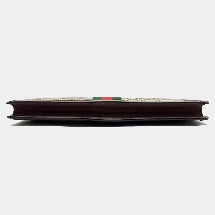 Pre Owned Gucci Beige Brown Canvas and Leather Supreme Portfolio Clutch
