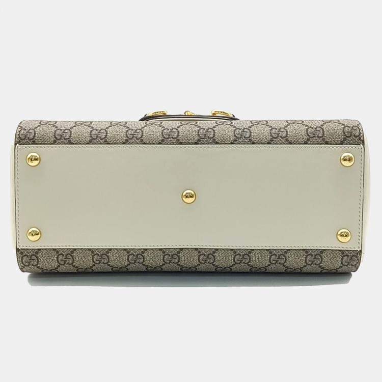 Pre Owned Gucci Beige Cream Canvas and Leather Horsebit 1955 Tote and Shoulder Bag