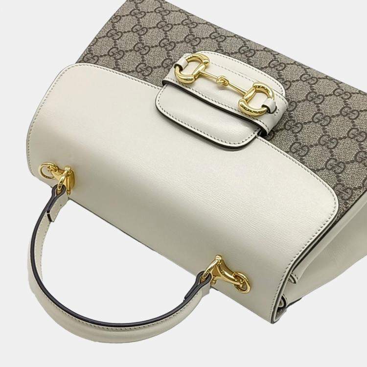 Pre Owned Gucci Beige Cream Canvas and Leather Horsebit 1955 Tote and Shoulder Bag