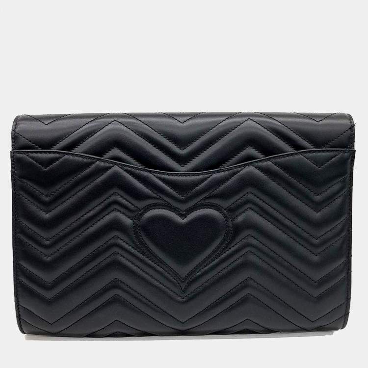 مملوكة مسبقًا Gucci Black Leather Marmont Matelasse Clutch
