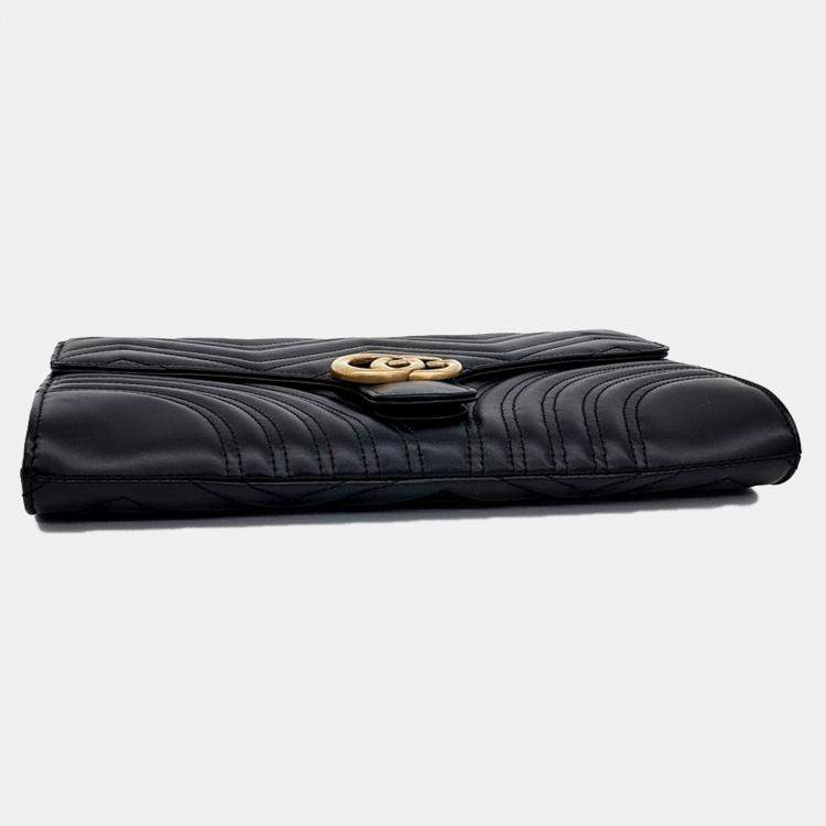 مملوكة مسبقًا Gucci Black Leather Marmont Matelasse Clutch