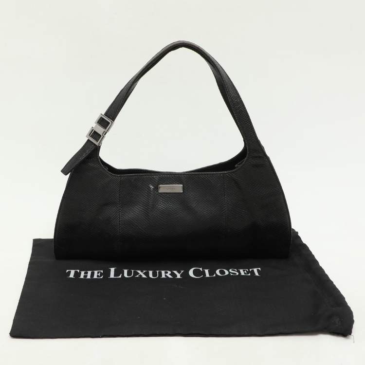 Pre Owned Gucci Black Karung Leather Shoulder Bag