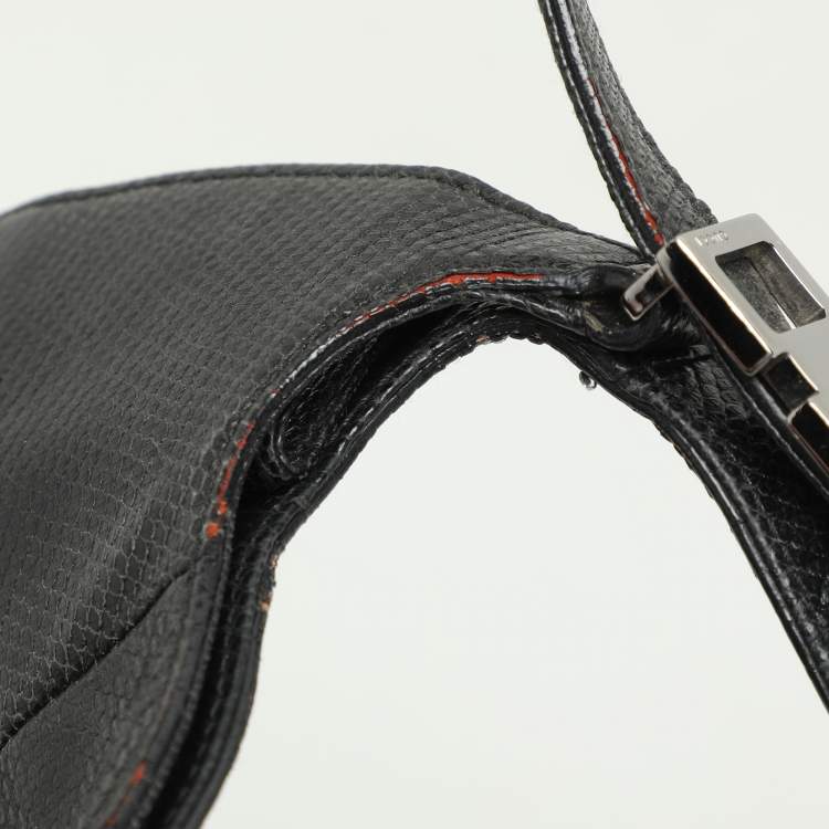 Pre Owned Gucci Black Karung Leather Shoulder Bag