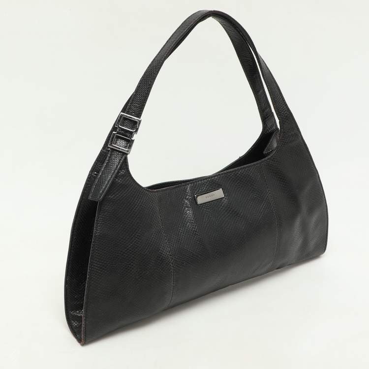 Pre Owned Gucci Black Karung Leather Shoulder Bag