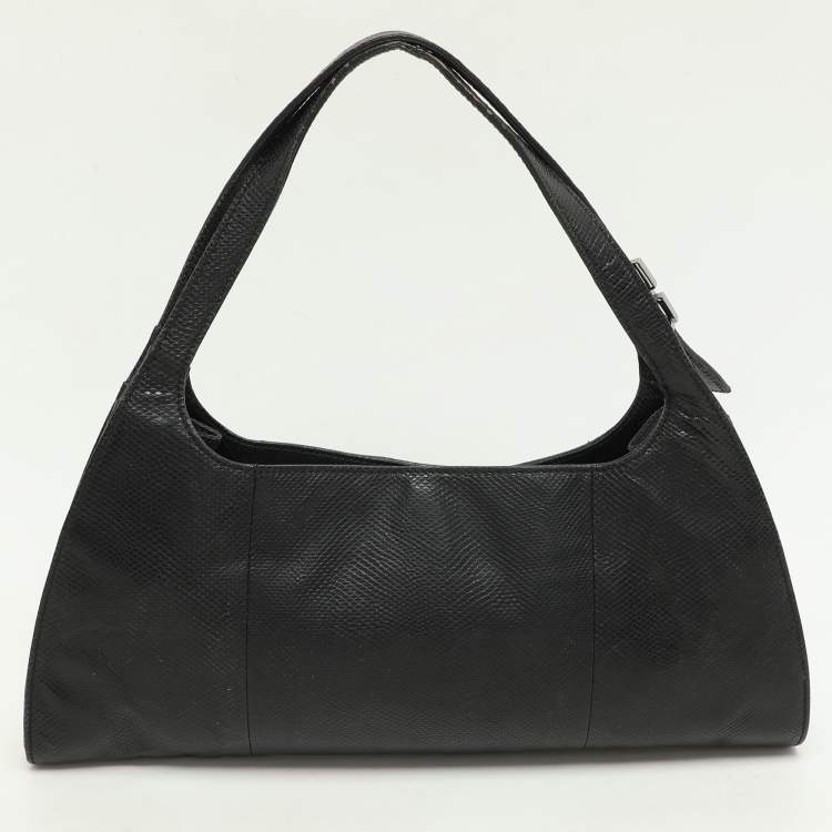 Pre Owned Gucci Black Karung Leather Shoulder Bag