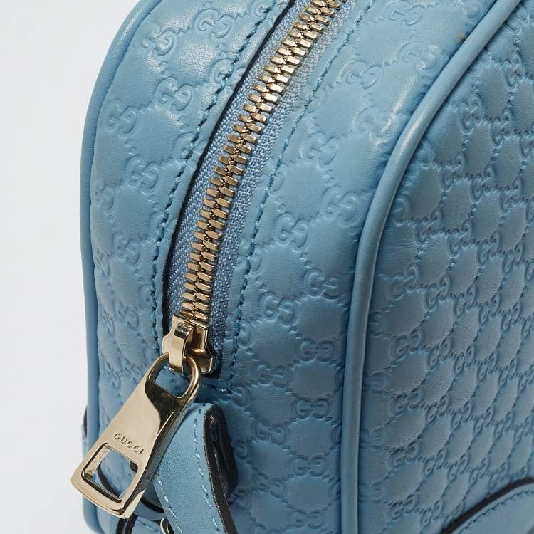 Pre Owned Gucci Light Blue Microguccissima Leather Bree Crossbody Bag