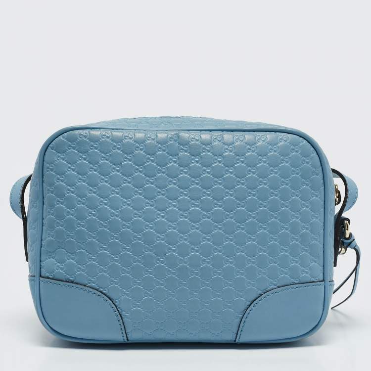 Pre Owned Gucci Light Blue Microguccissima Leather Bree Crossbody Bag