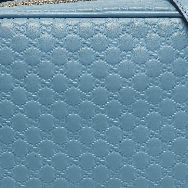Pre Owned Gucci Light Blue Microguccissima Leather Bree Crossbody Bag