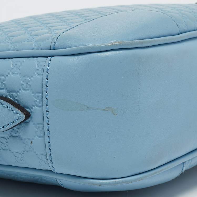 Pre Owned Gucci Light Blue Microguccissima Leather Bree Crossbody Bag
