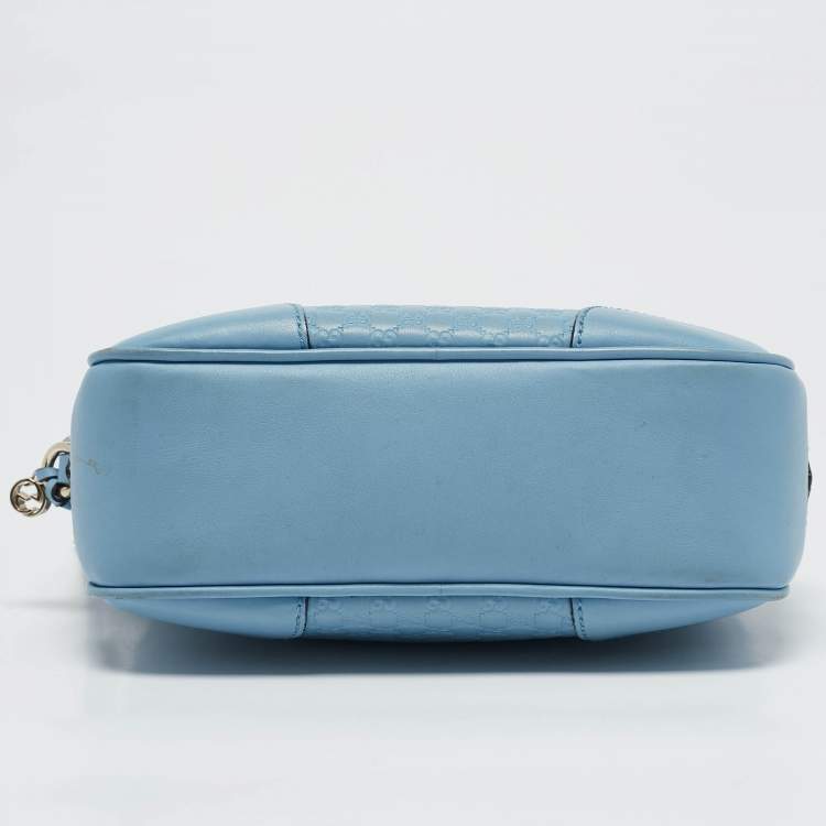Pre Owned Gucci Light Blue Microguccissima Leather Bree Crossbody Bag