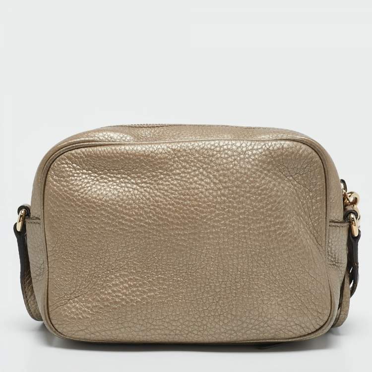 Pre Owned Gucci Metallic Beige Leather Small Soho Disco Crossbody Bag