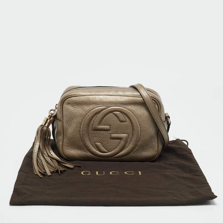 Pre Owned Gucci Metallic Beige Leather Small Soho Disco Crossbody Bag