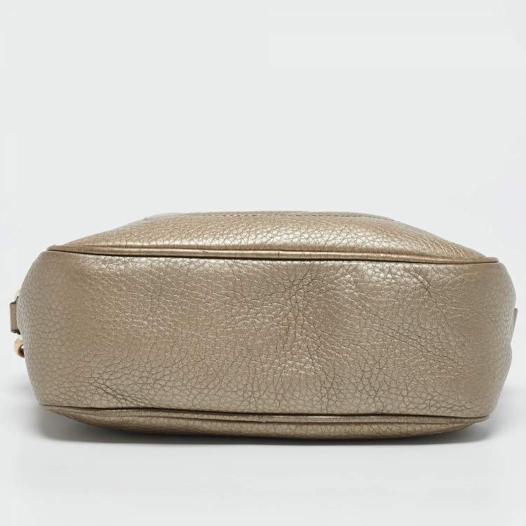 Pre Owned Gucci Metallic Beige Leather Small Soho Disco Crossbody Bag