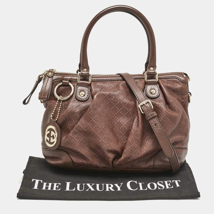Pre Owned Gucci Brown Diamante Leather Medium Sukey Tote