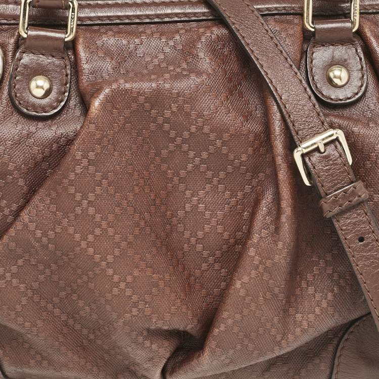 Pre Owned Gucci Brown Diamante Leather Medium Sukey Tote