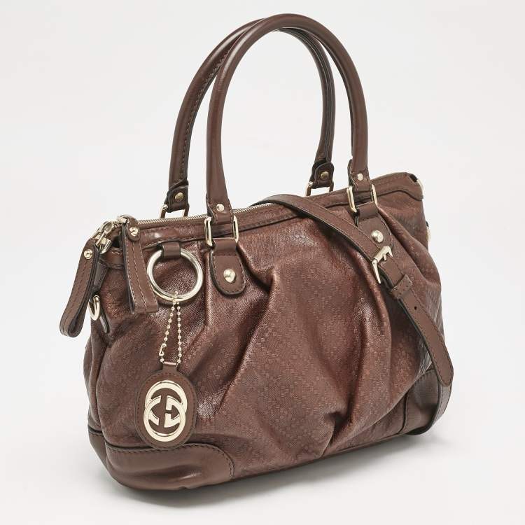 Pre Owned Gucci Brown Diamante Leather Medium Sukey Tote