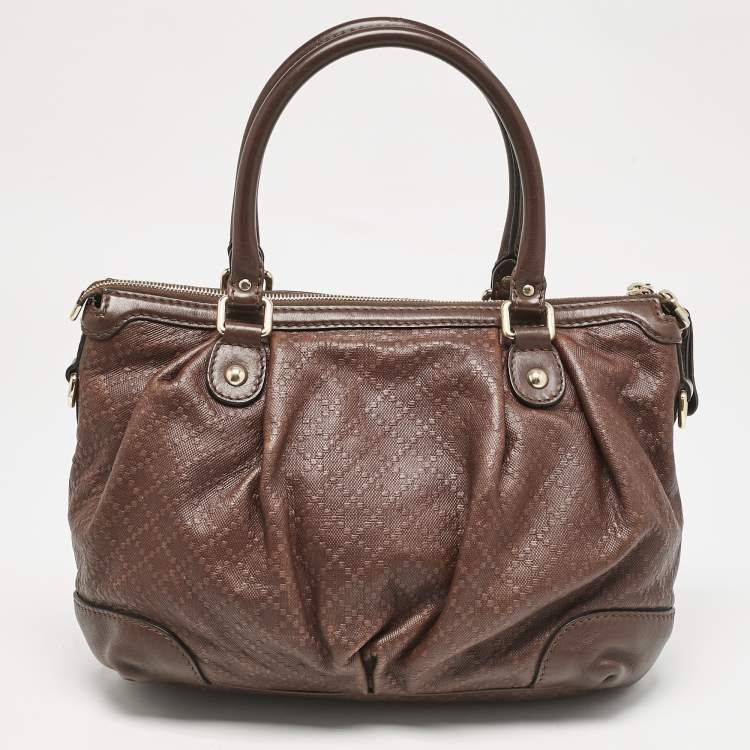 Pre Owned Gucci Brown Diamante Leather Medium Sukey Tote