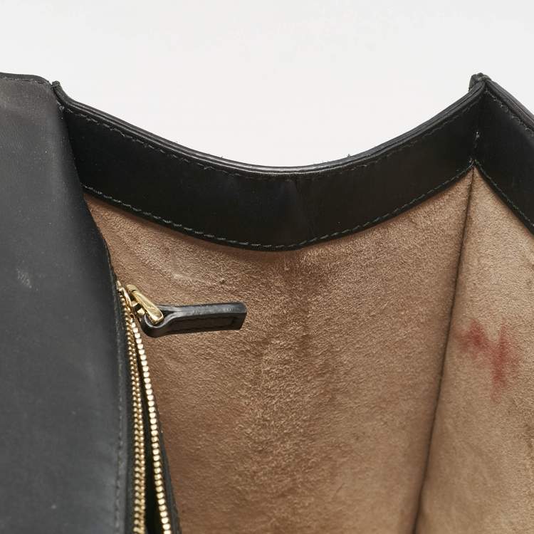 Pre Owned Gucci Black Leather Medium Web Sylvie Top Handle Bag
