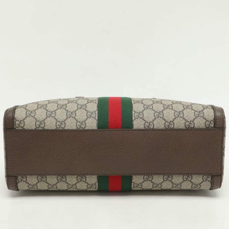 Pre Owned Gucci Beige/Brown GG Supreme Canvas and Leather Medium Ophidia Boston Bag