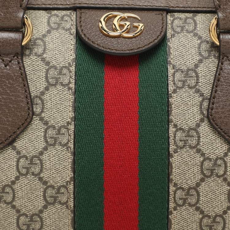Pre Owned Gucci Beige/Brown GG Supreme Canvas and Leather Medium Ophidia Boston Bag