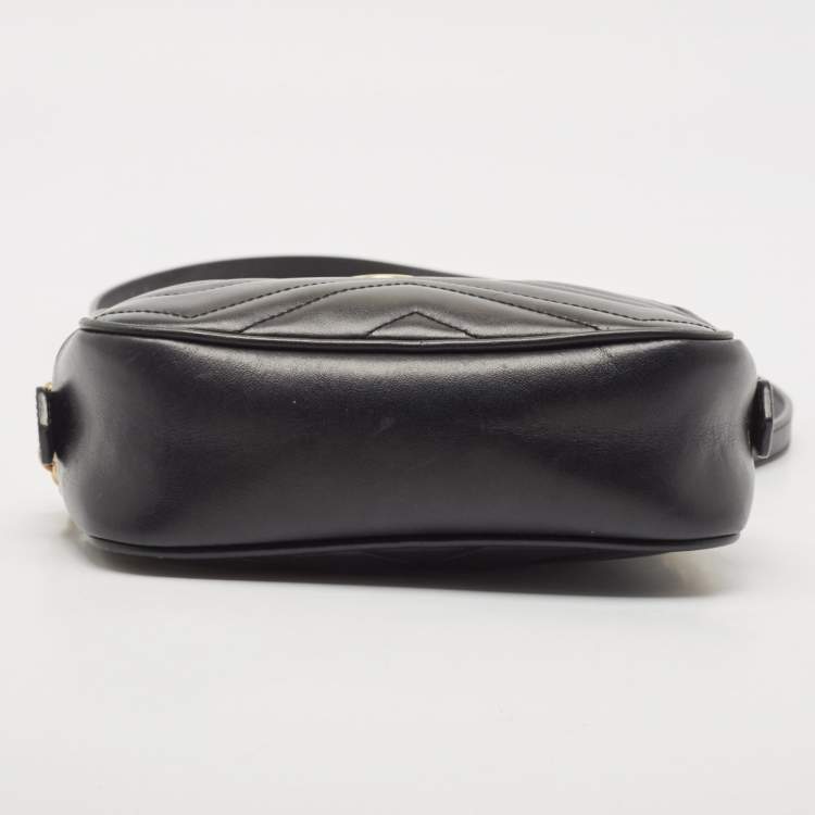 Pre Owned Gucci Black Matelassé Leather Mini GG Marmont Camera Bag