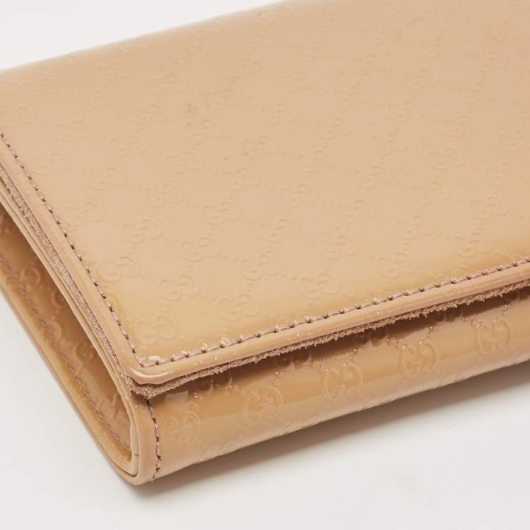 Pre Owned Gucci Beige Microguccissima Patent Leather Broadway Clutch