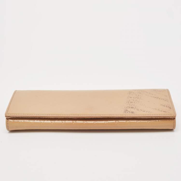 Pre Owned Gucci Beige Microguccissima Patent Leather Broadway Clutch